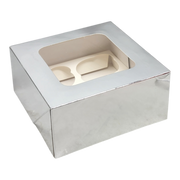 Bakery Box - 4 Cup Cakes or Cookies - Silver Foil