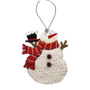 Wood and Fur Snowman Ornament - Holding his Tophat