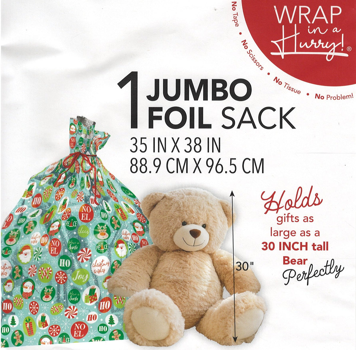 Wrap In A Hurry Jumbo Prismatic Foil Sack - Holiday Cheer on Prismatic Green