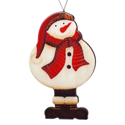 Glossy Wooden Snowman Ornament - 5 Inches