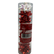 9 Tiny Metallic Bows In A Tube - White Pearlized/Red Metallic