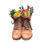 Filled Boots With Joy Ornament  - Brown