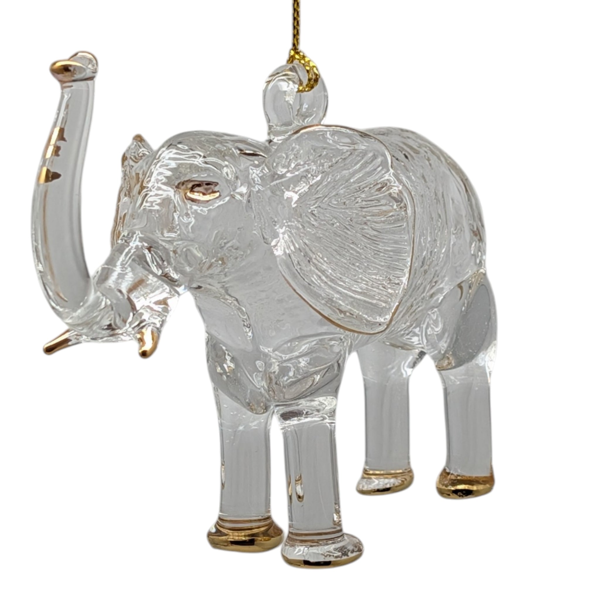 Clear Glass Elephant with Gold Accents