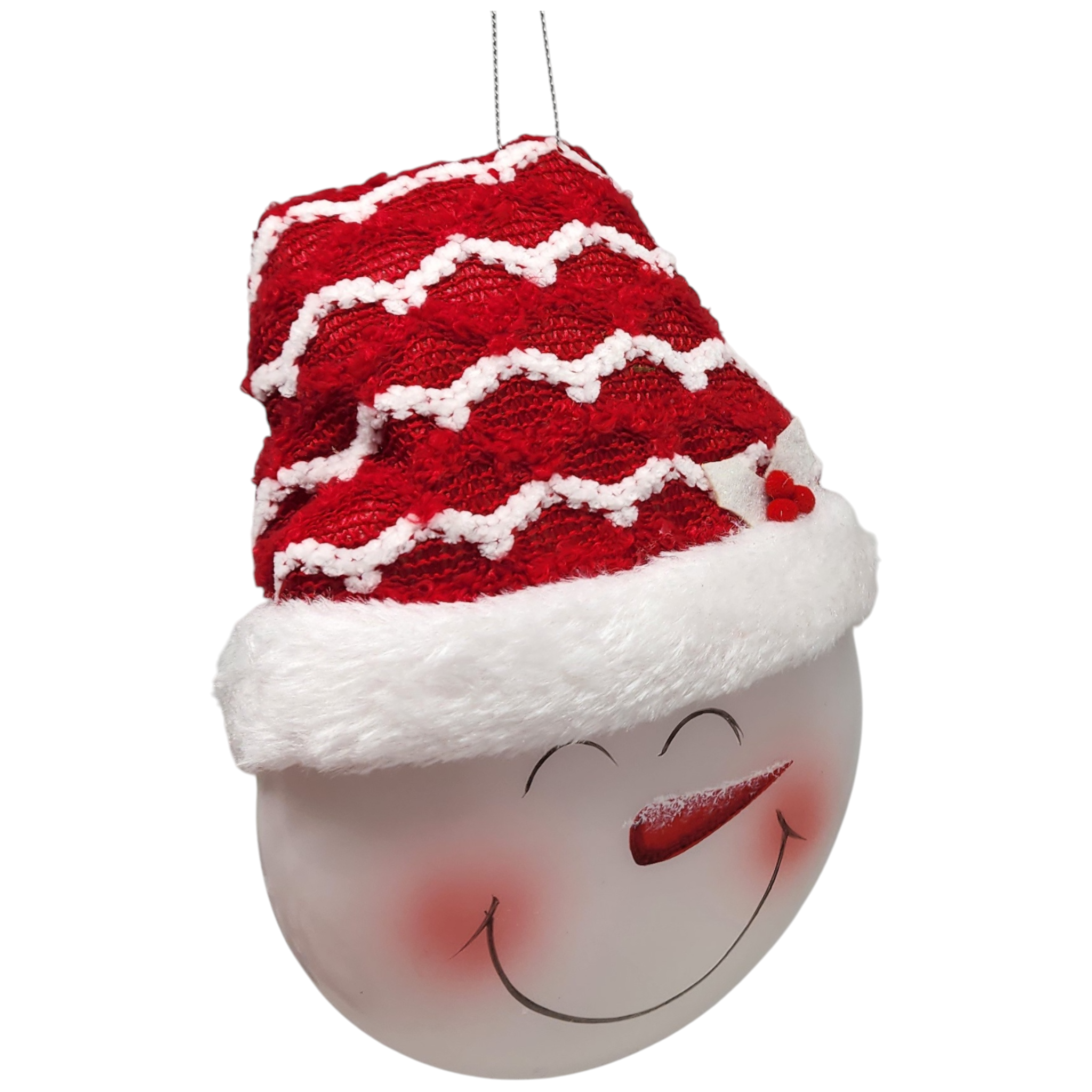Glass "Lightable" Snowman Ornament - Knit Santa Hat