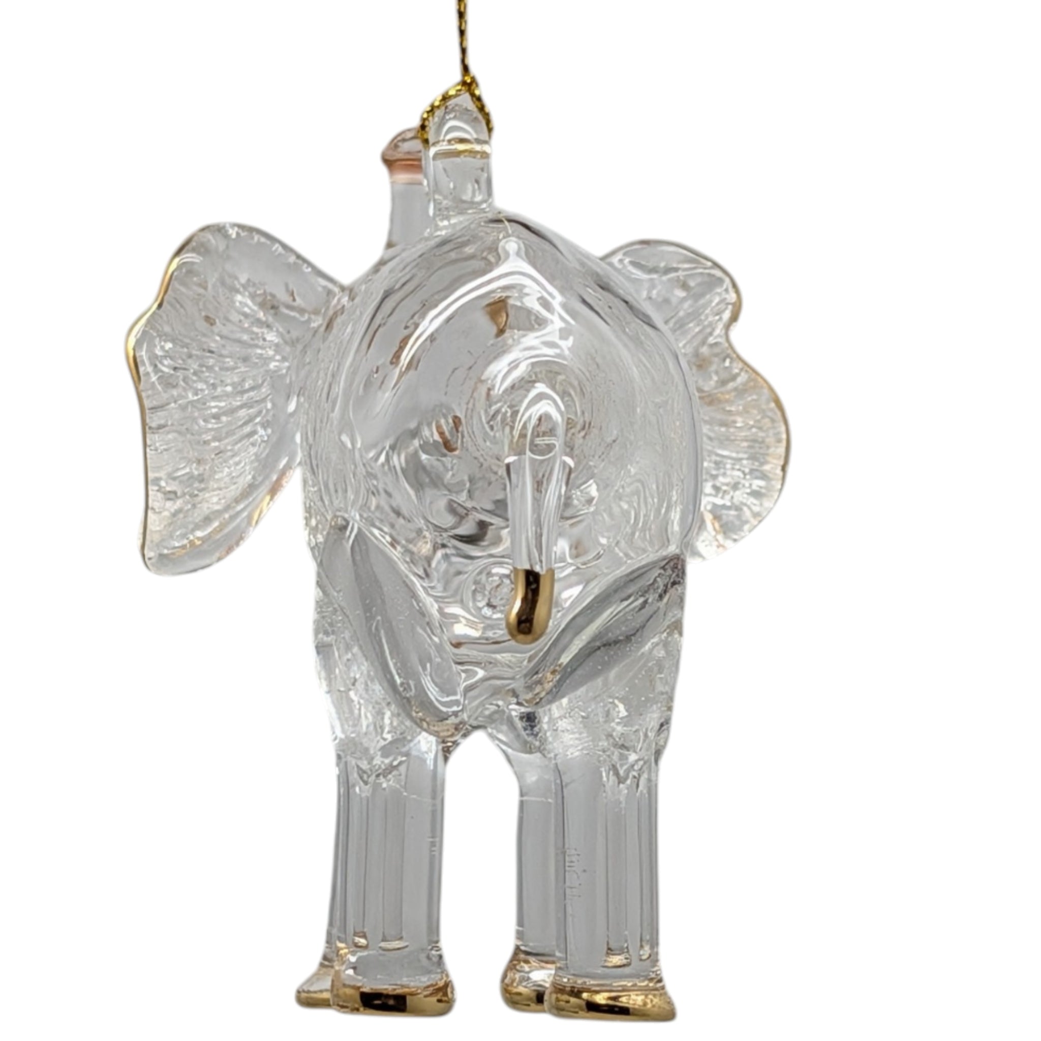 Clear Glass Elephant with Gold Accents