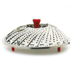 Vegetable Steamer Folding Detachable Handle & Silicone Feet Red-handle by Homeportonline