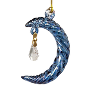 Small Crescent Moon Glass Ornament - Blue