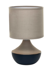 Lamp Tabletop Stoneware Linen Shade Navy & Natural by Homeportonline