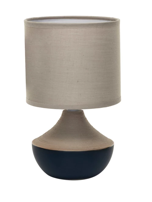Lamp Tabletop Stoneware Linen Shade Navy & Natural by Homeportonline