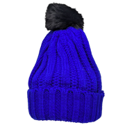 Knit Hat With Three Interchangeable Poms - Blue