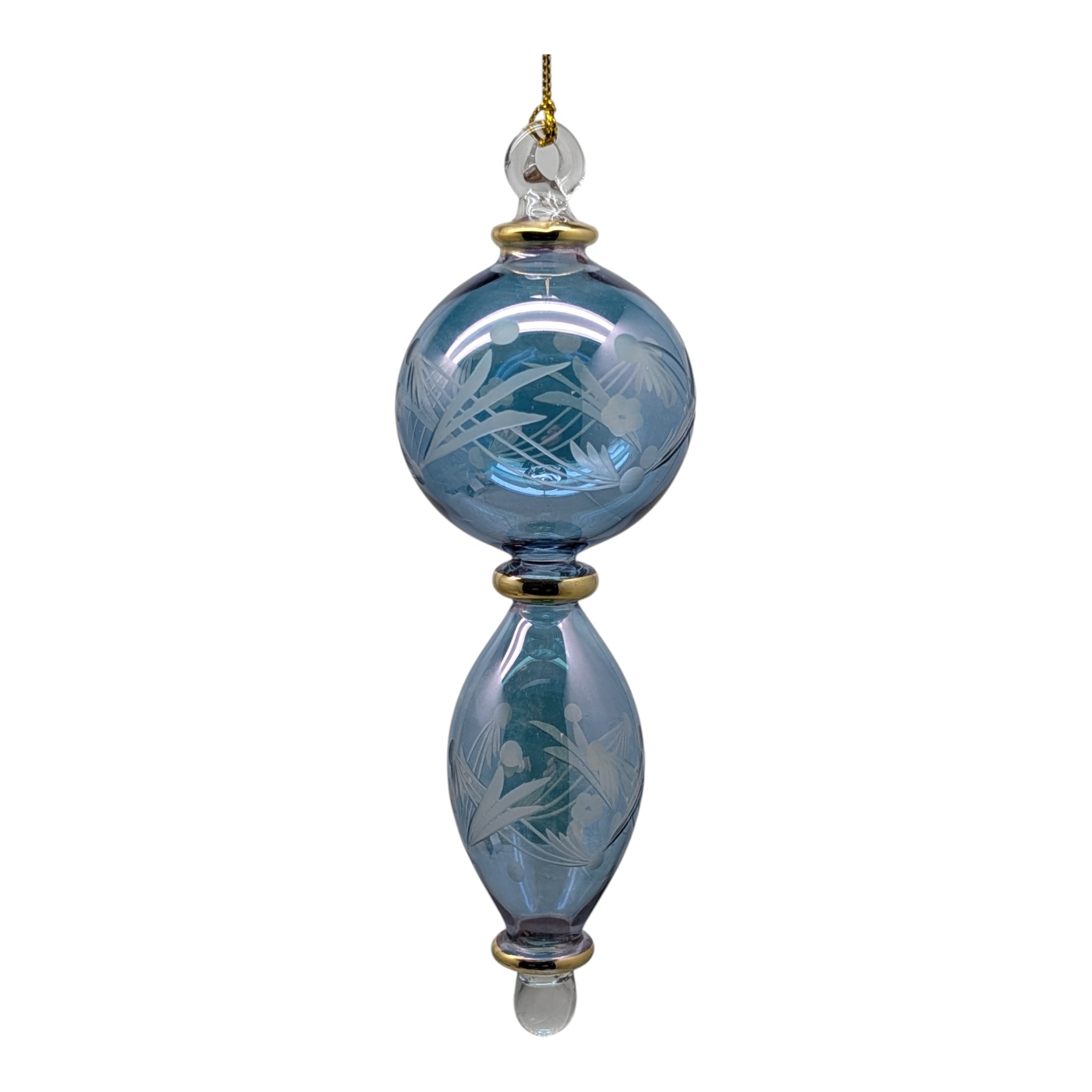 Midnight Blue Stacked Sphere Ornament with Etched Design