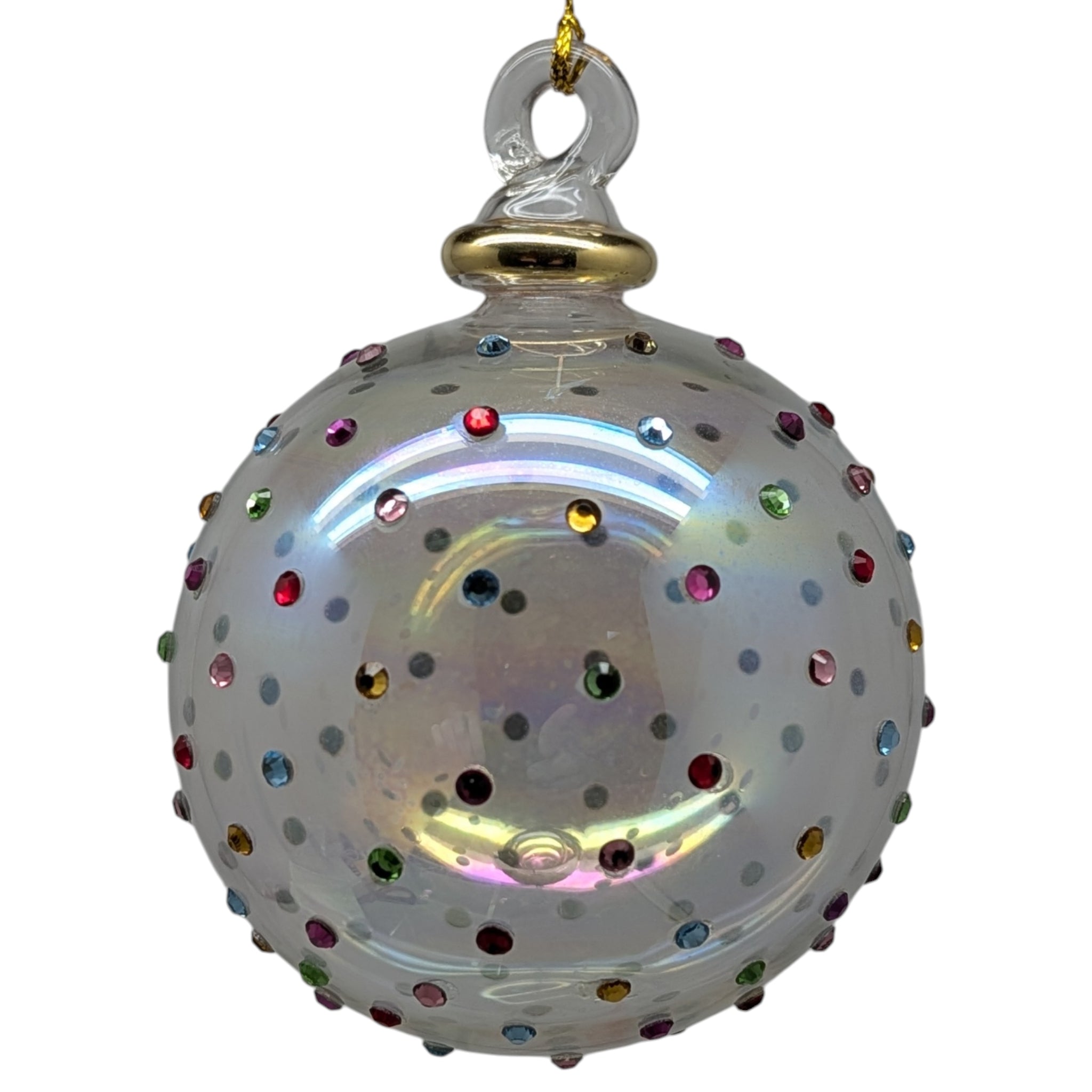 Crystal Clear Ball Ornament with Multicolor Chatons and Gold Crown