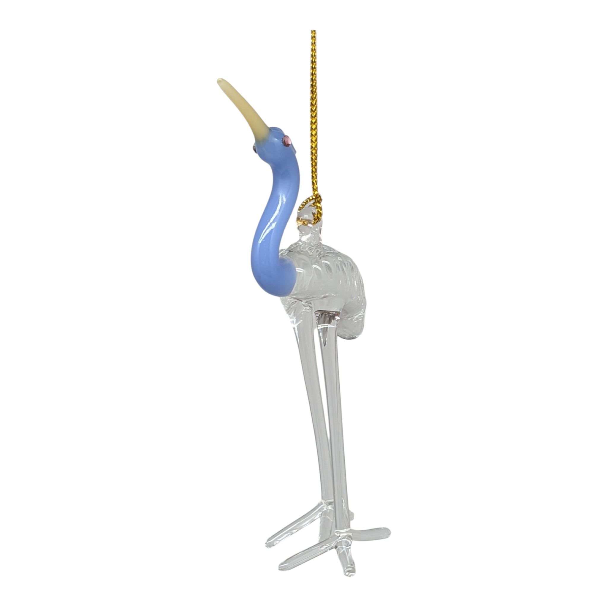 Clear and Blue Heron Ornament with Asfour Crystal Eyes