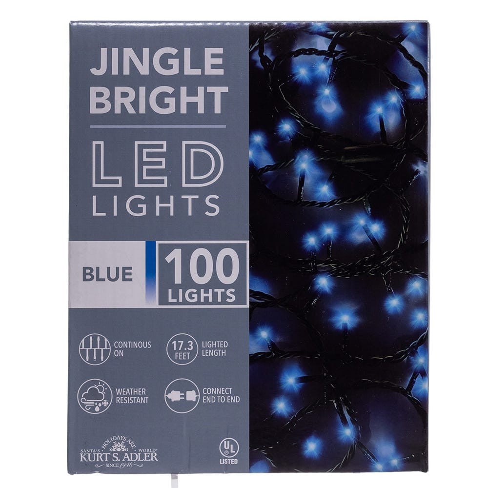 Jingle Bright 100 LED Light Set - Blue - Green Wire