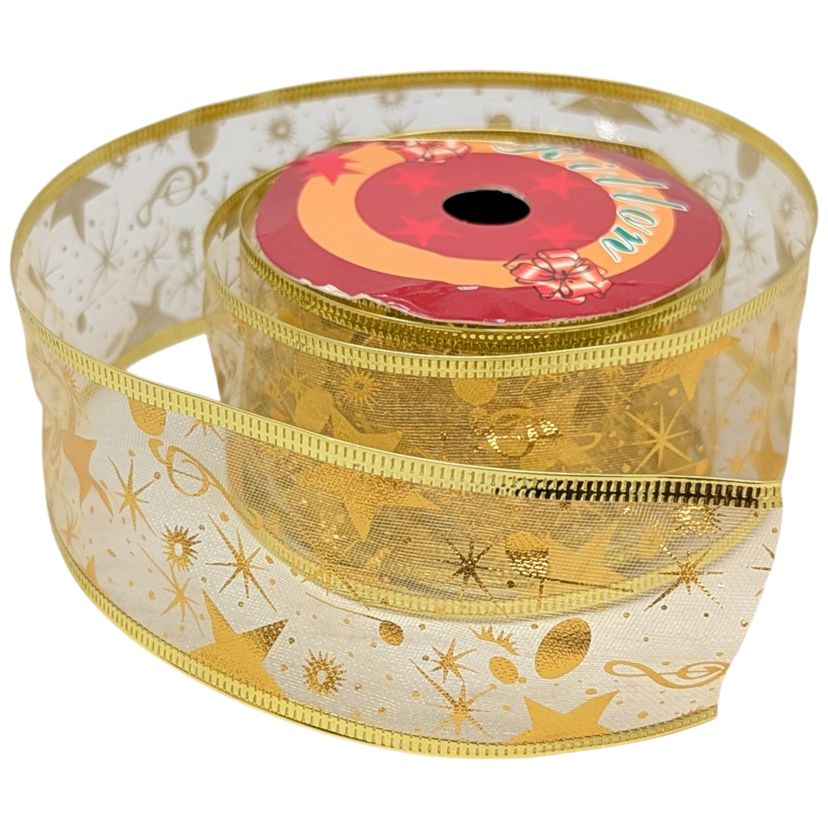 Sheer Wire-edged 2 inch Ribbon - 27 Feet - Gold