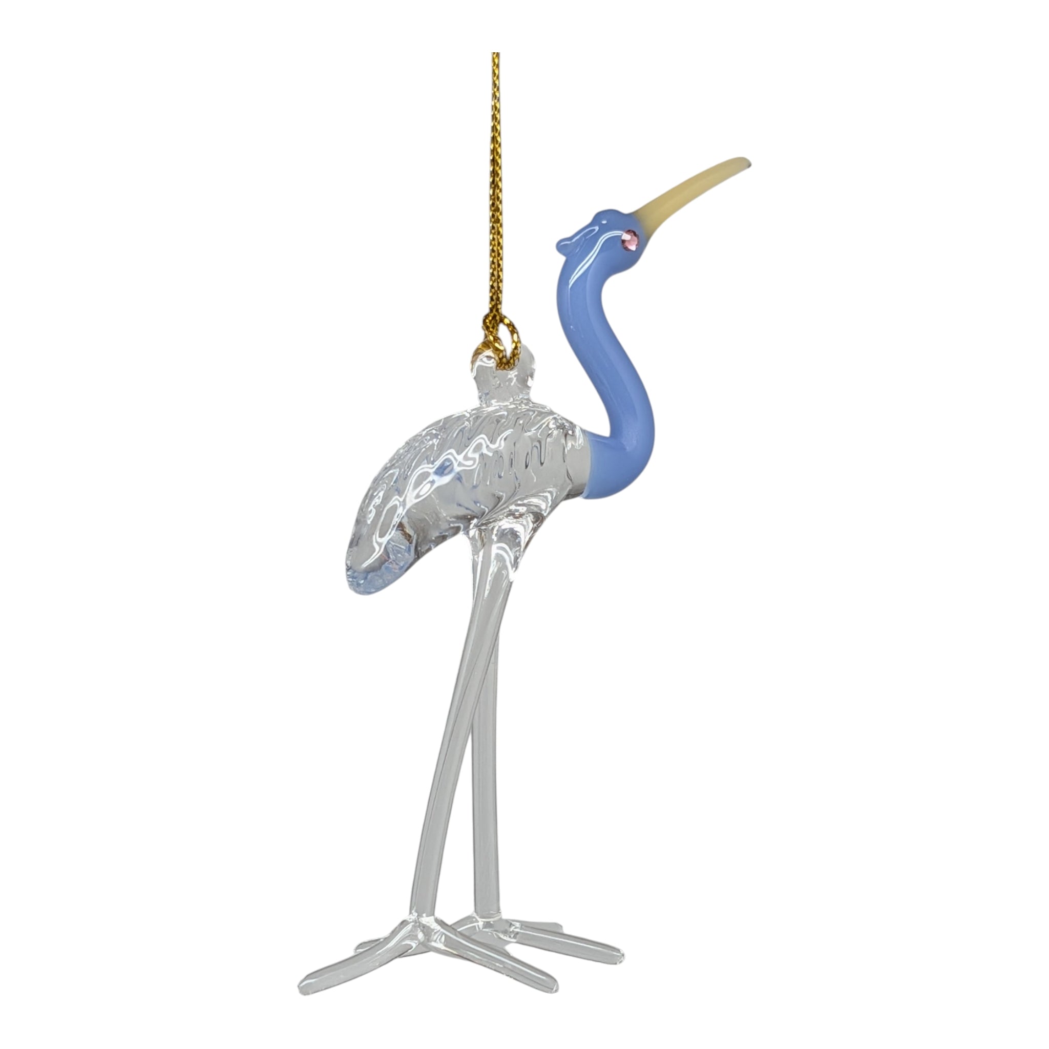 Clear and Blue Heron Ornament with Asfour Crystal Eyes