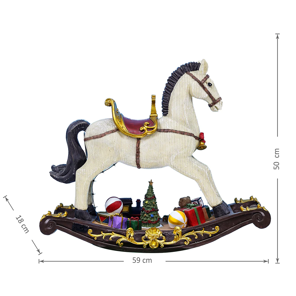 Musical Rocking Horse Village Scene - 23" tall