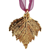 Gold Birch Leaf with Sheer Ribbon Ornament