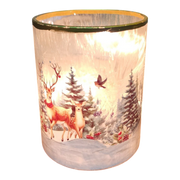 Frosted Glass Luminary Straight Edge - Forest Deer Scene