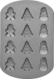 Non-Stick Christmas Cookie Shapes Pan, 12-Cavity (Gingerbread Man, Tree, Snowman)