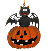 Batty and Jack-O'-Lantern Wooden Ornament