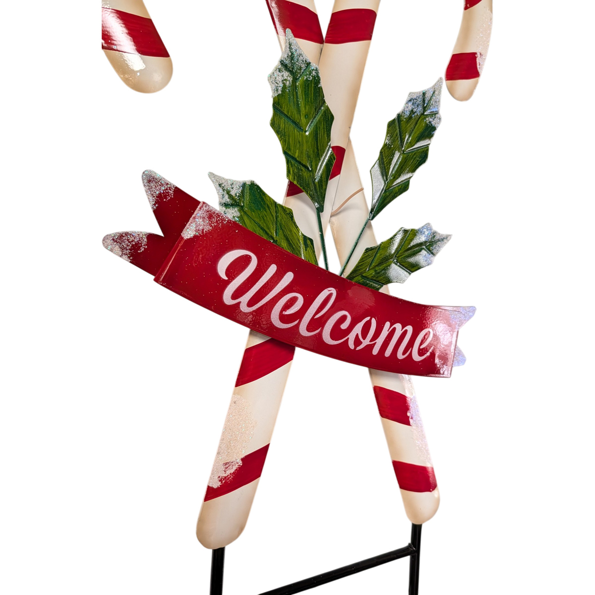 Metal Welcome Candy Cane Garden Stake - 33 Inch