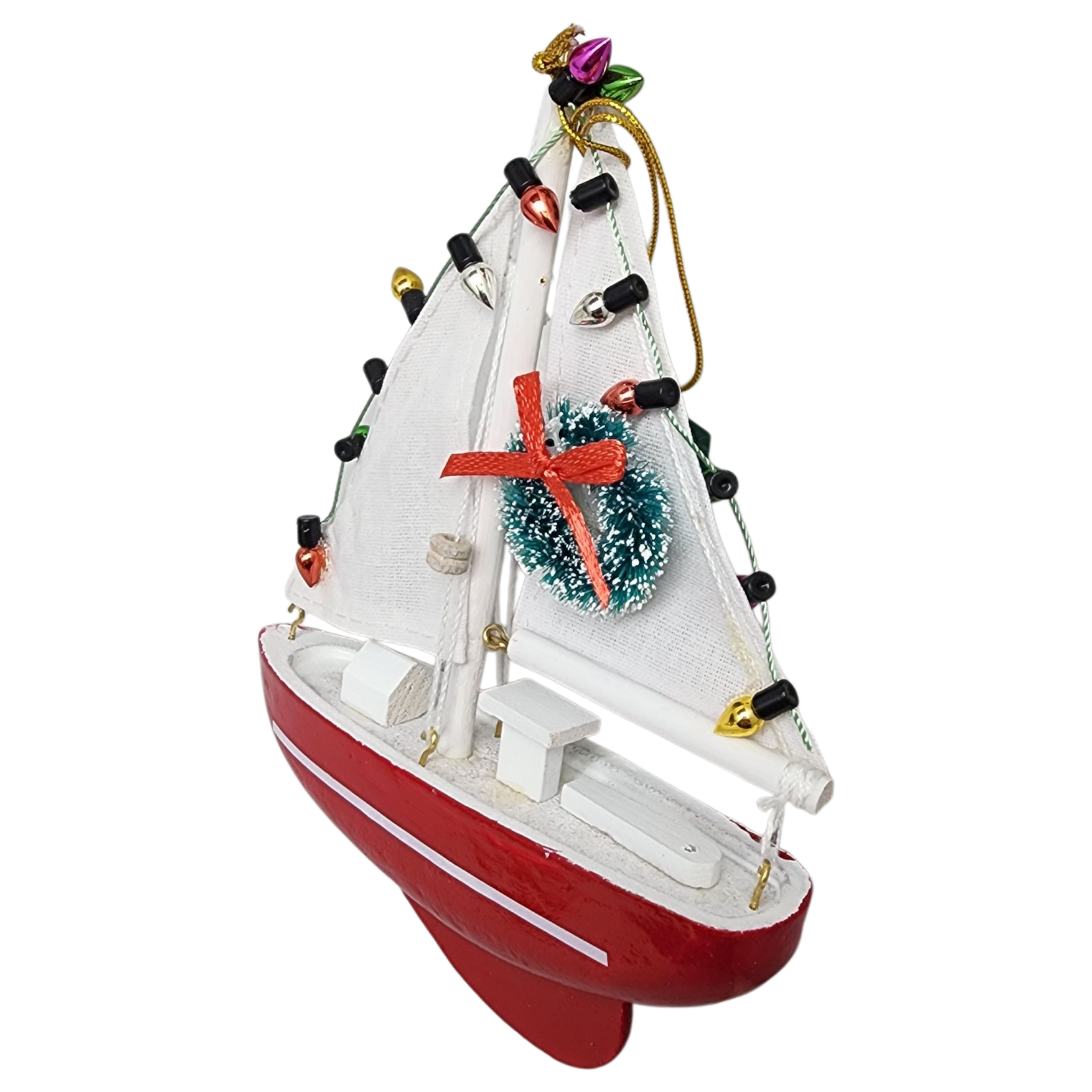 Festive Sailboat Hanging Ornament -