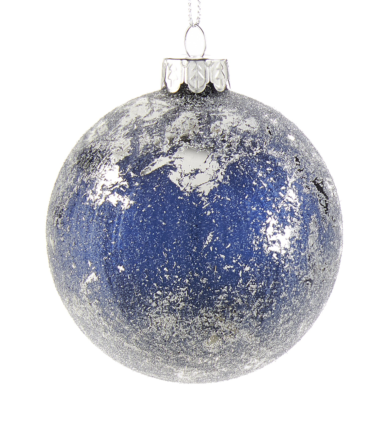 Silver and Blue Iced Glass Ornament -