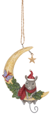 Crescent Moon With Mouse Ornament