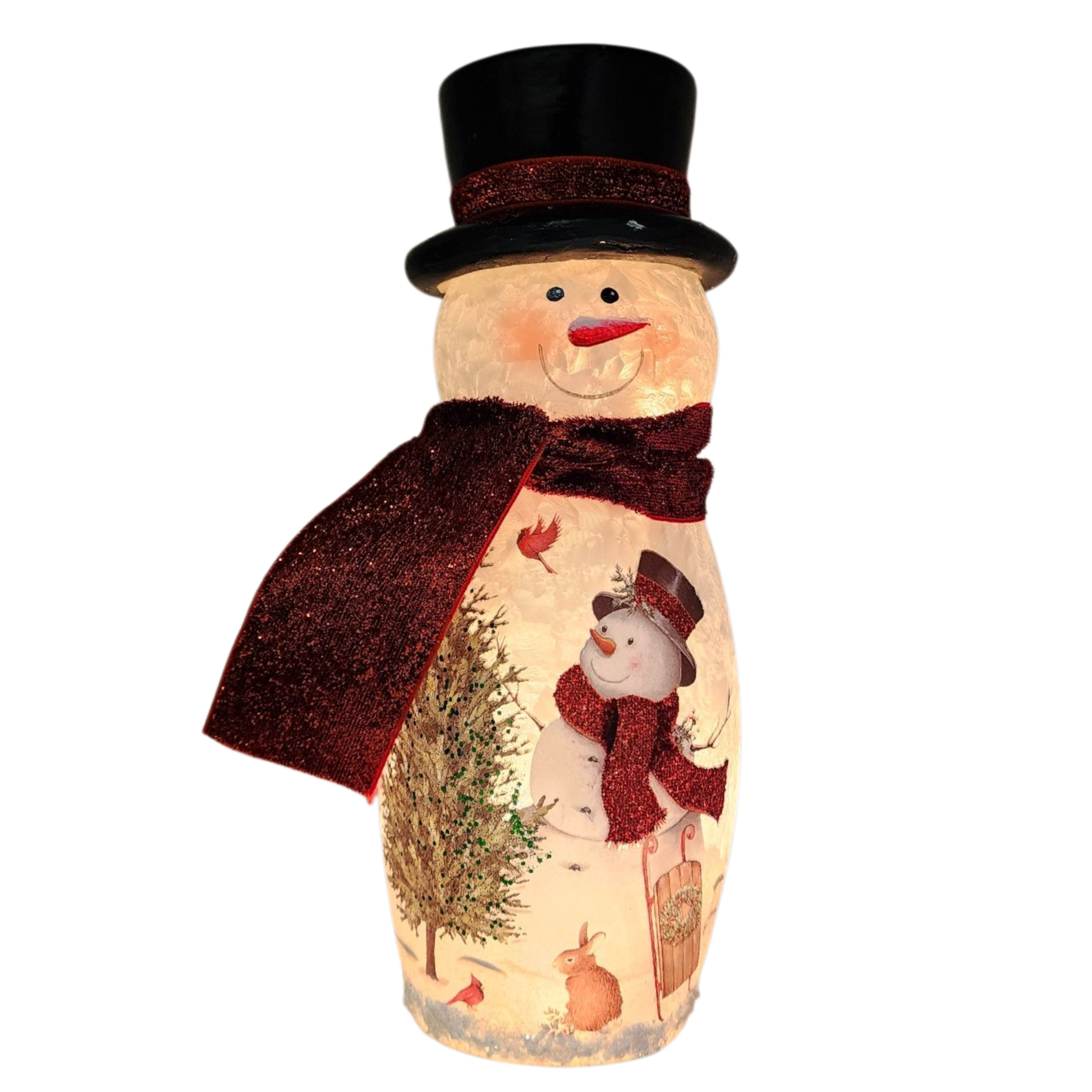 Lighted Glass Vase - Delightful Snowman  -9 Inches tall