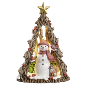 Lighted Tree  And Red Snowman With Fox Cutout