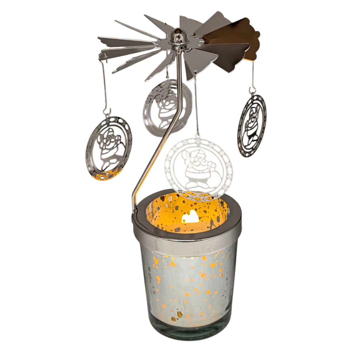 Starry Sky Rotating Candle Holder - Silver with Santa Dangles