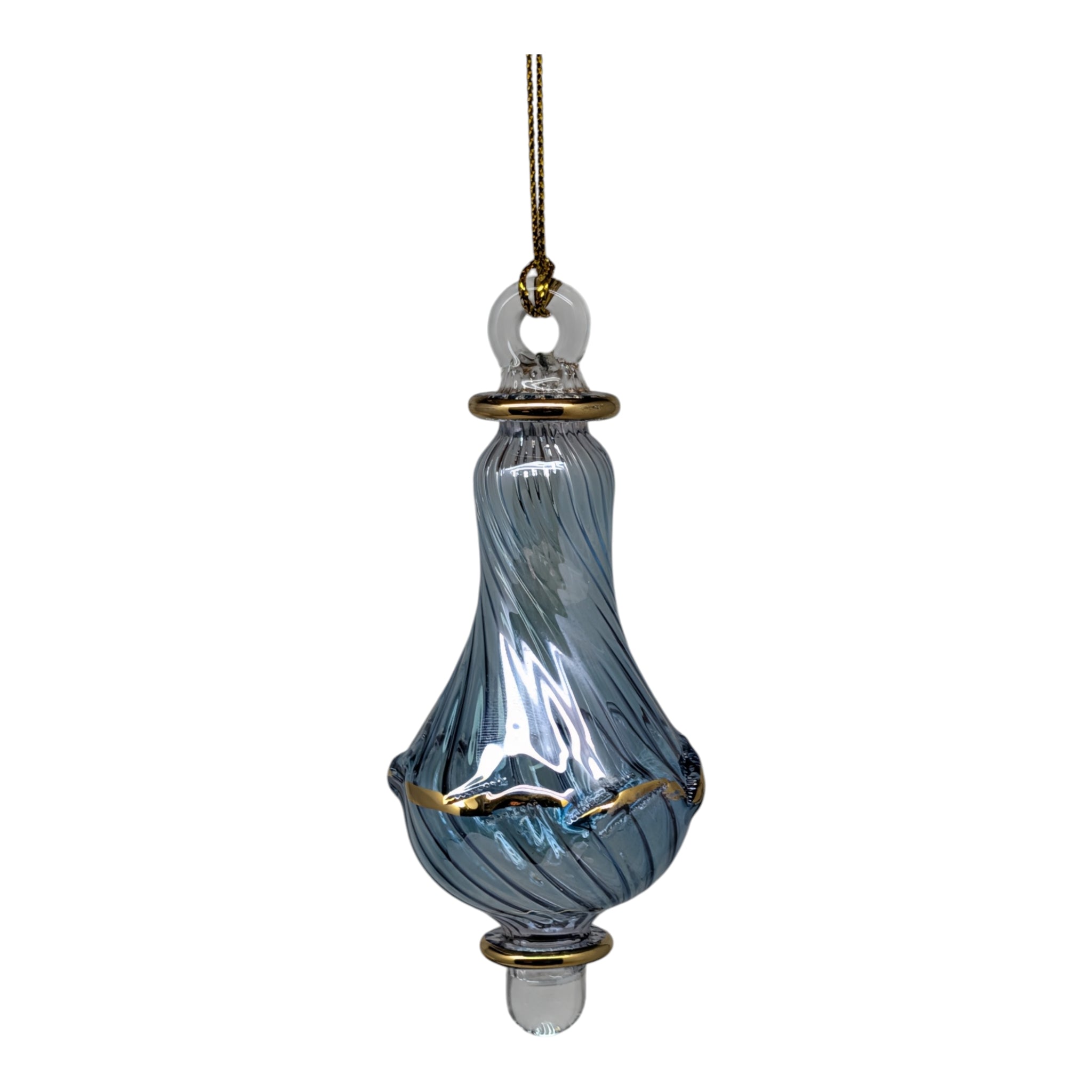 Slate Blue Perfume Bottle Ornament with Gold Accent