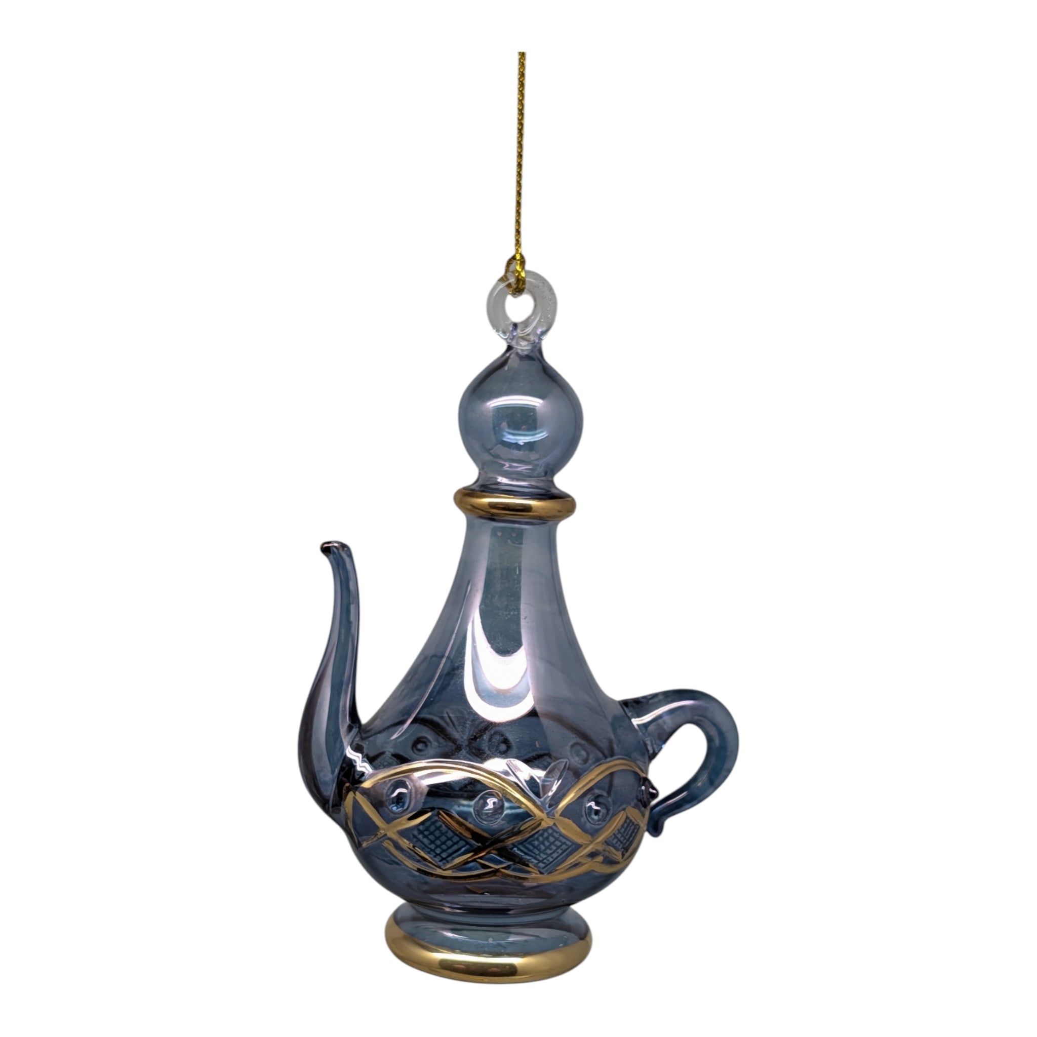 Smoky Blue Genie's Wish Lamp with Ornate Gold Filigree