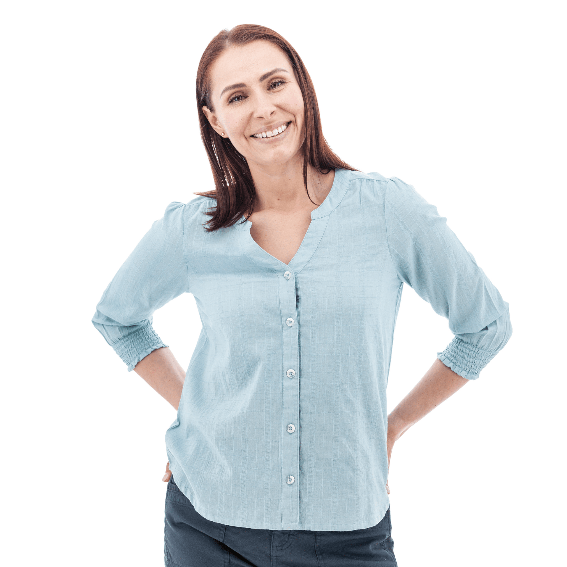 Old Ranch Women's Anna Smocked Sleeve Blouse Shirt - Lt Blue by Lenny's Shoe & Apparel