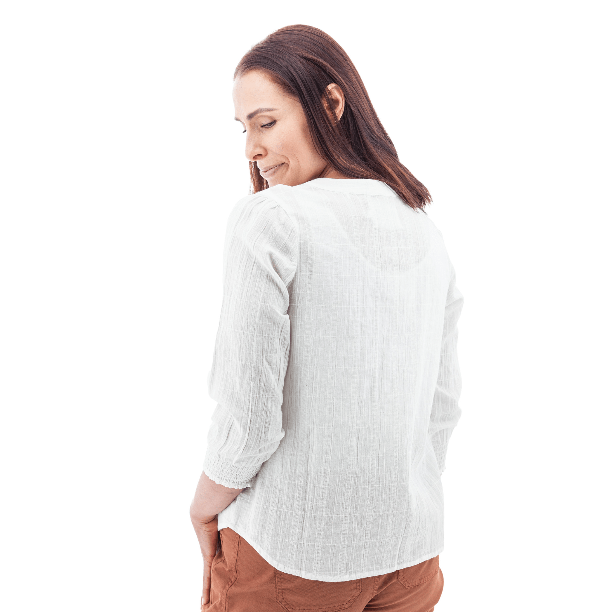 Old Ranch Women's Anna Smocked Sleeve Blouse Shirt - White by Lenny's Shoe & Apparel