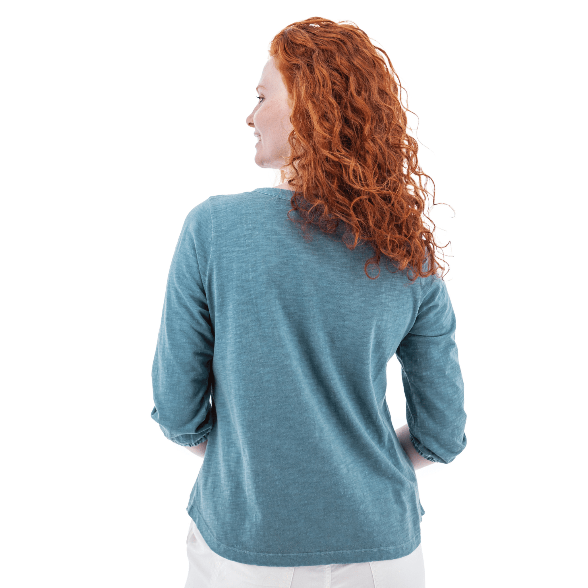 Old Ranch Women's Este Organic Cotton V Neck Henley Top - Provinial Blue by Lenny's Shoe & Apparel
