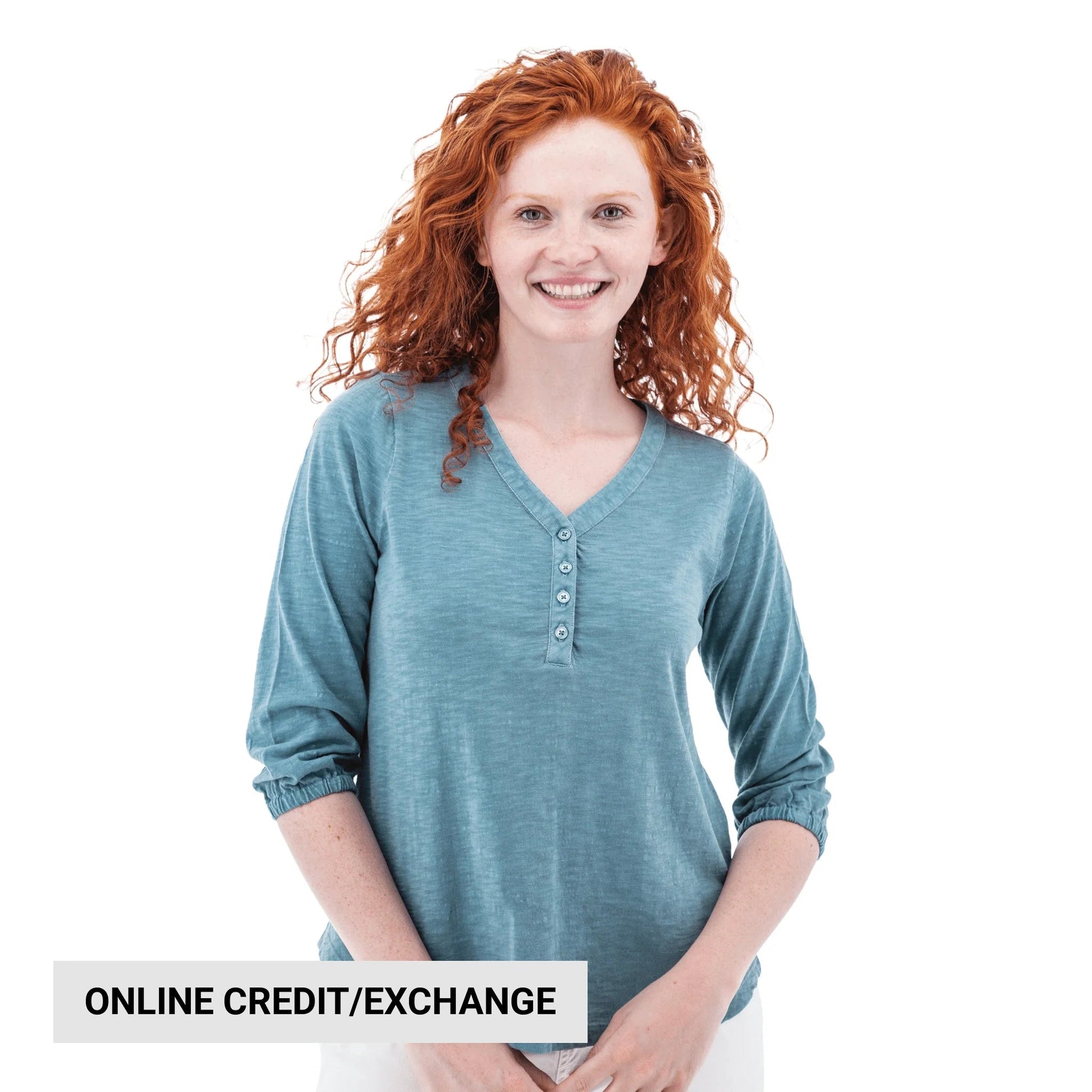 Old Ranch Women's Este Organic Cotton V Neck Henley Top - Provinial Blue by Lenny's Shoe & Apparel