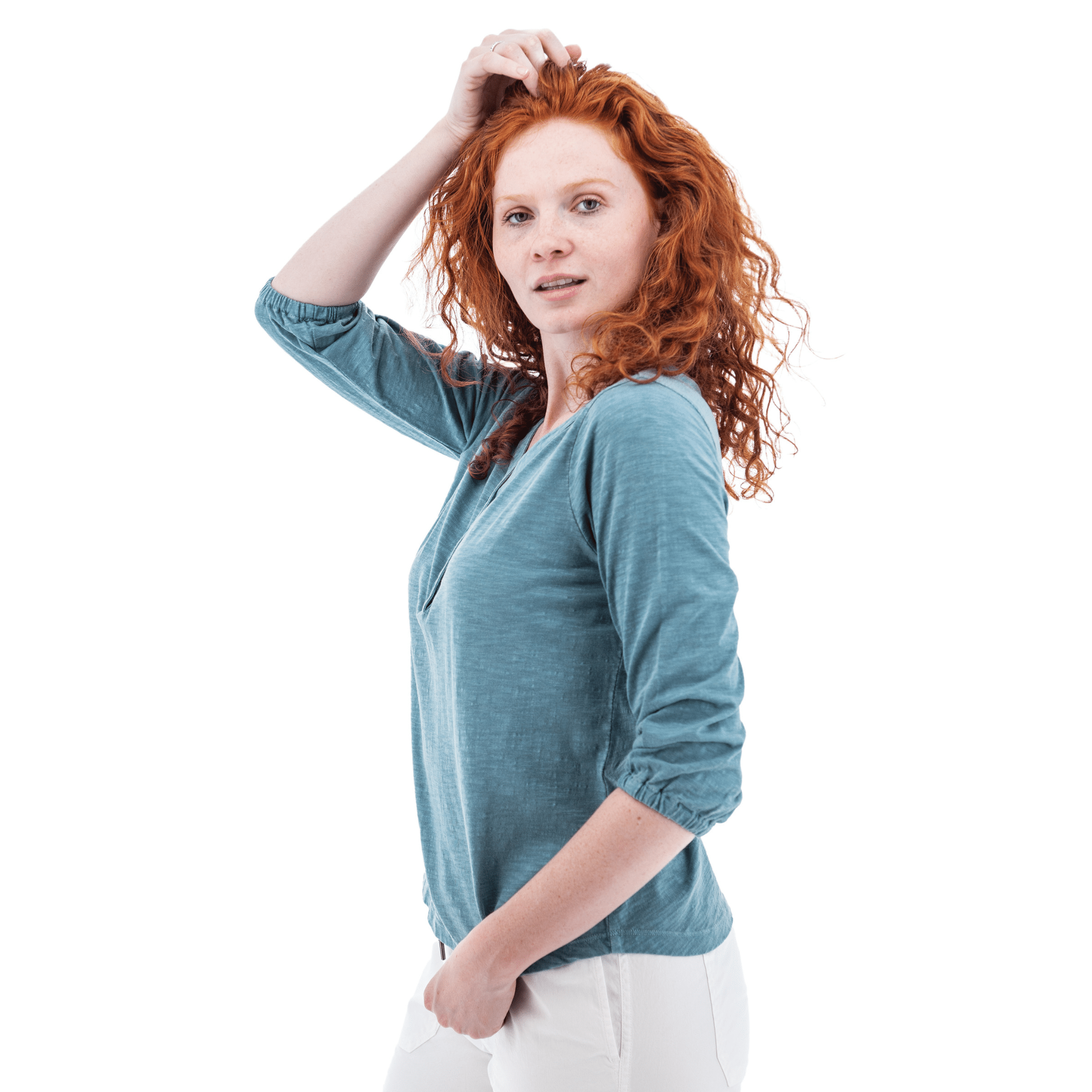 Old Ranch Women's Este Organic Cotton V Neck Henley Top - Provinial Blue by Lenny's Shoe & Apparel