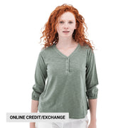 Old Ranch Women's Este Organic Cotton V Neck Henley Top - Shadow by Lenny's Shoe & Apparel