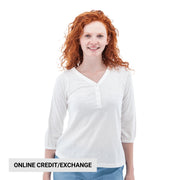 Old Ranch Women's Este Organic Cotton V Neck Henley Top - White by Lenny's Shoe & Apparel