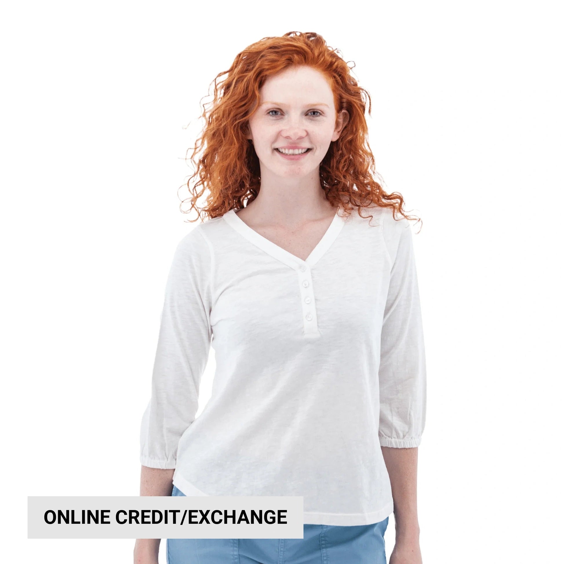 Old Ranch Women's Este Organic Cotton V Neck Henley Top - White by Lenny's Shoe & Apparel