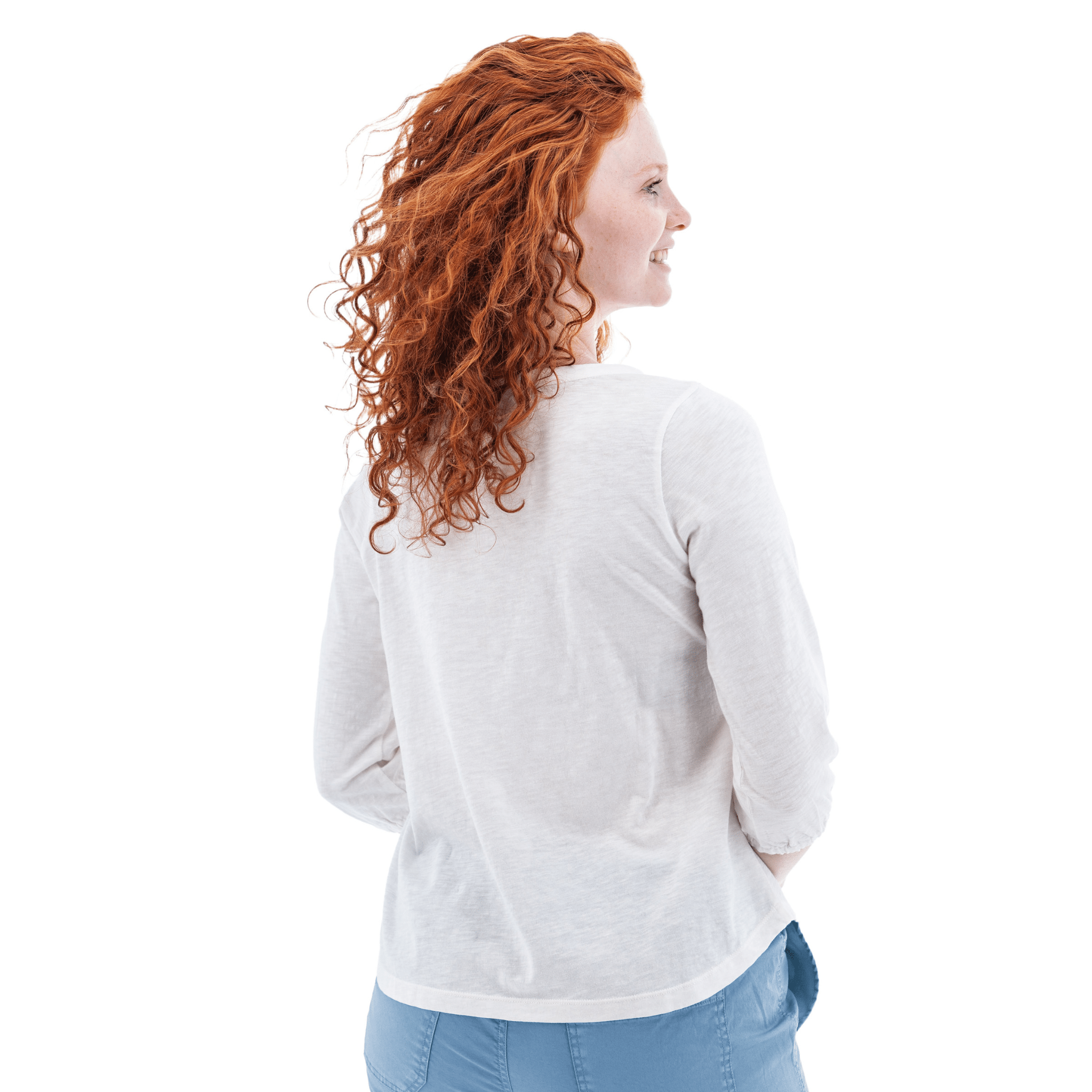 Old Ranch Women's Este Organic Cotton V Neck Henley Top - White by Lenny's Shoe & Apparel