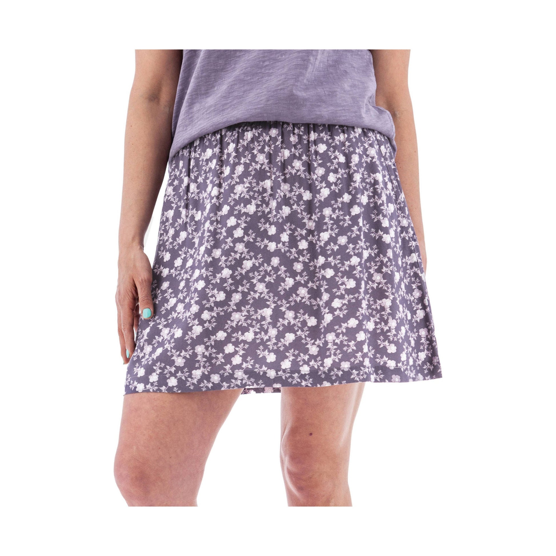 Old Ranch Women's Fleur Pull On Print Skirt - Purple Sage by Lenny's Shoe & Apparel