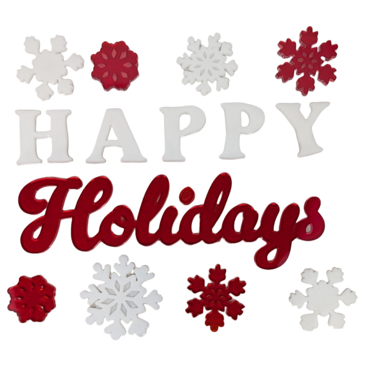 Holiday Window Gel Clings – Happy Holidays Snowflake Set (14 Pieces)