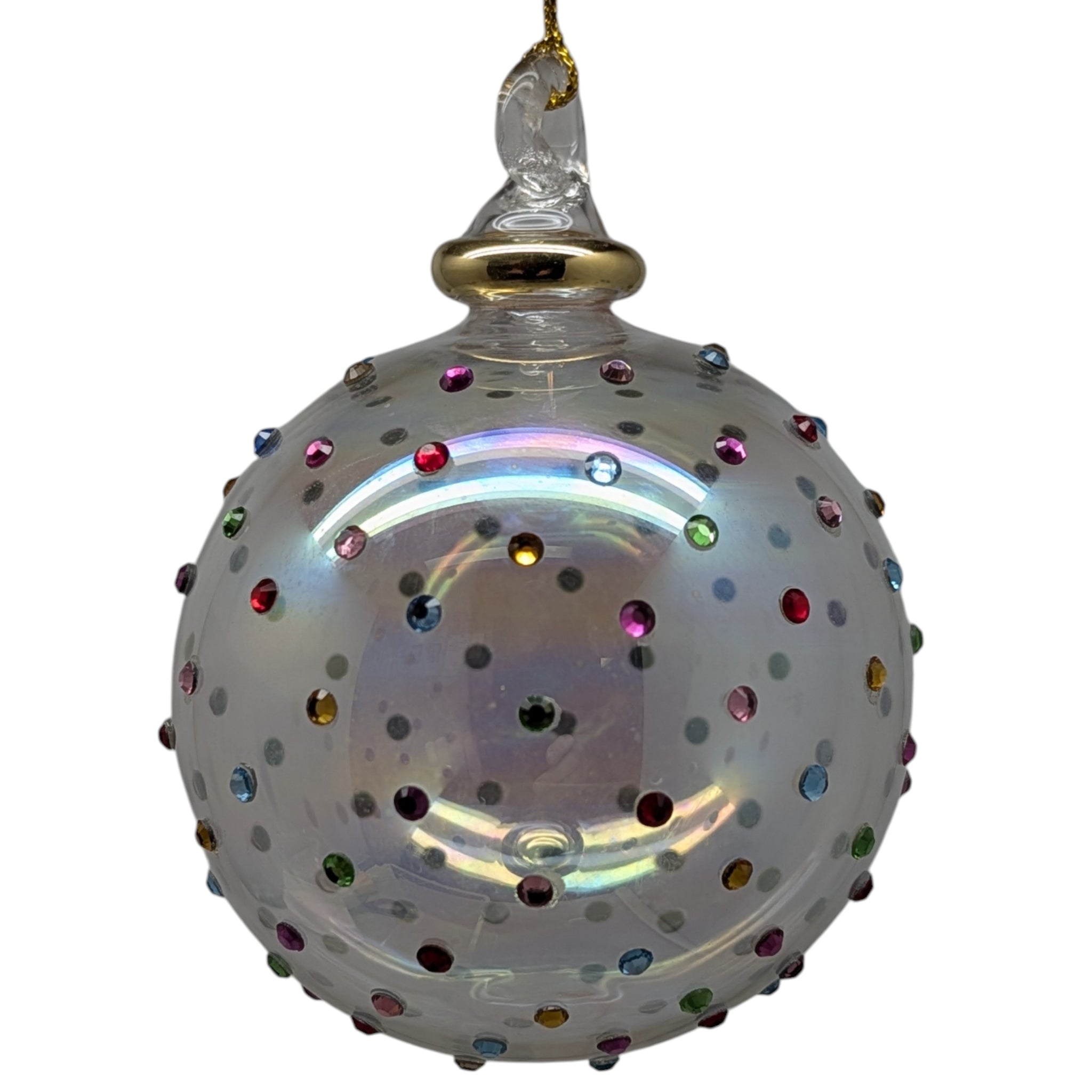Crystal Clear Ball Ornament with Multicolor Chatons and Gold Crown