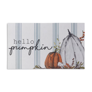 Blue Ticking Stripe "Hello Pumpkin" Mat