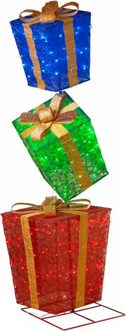72-Inch High Lighted Stacked Glittering Gift Boxes
