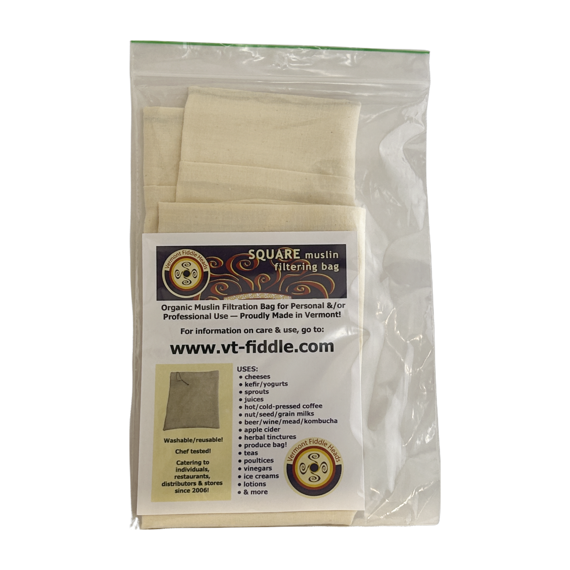 VT Fiddle Heads muslin filtering bag 12"x12"