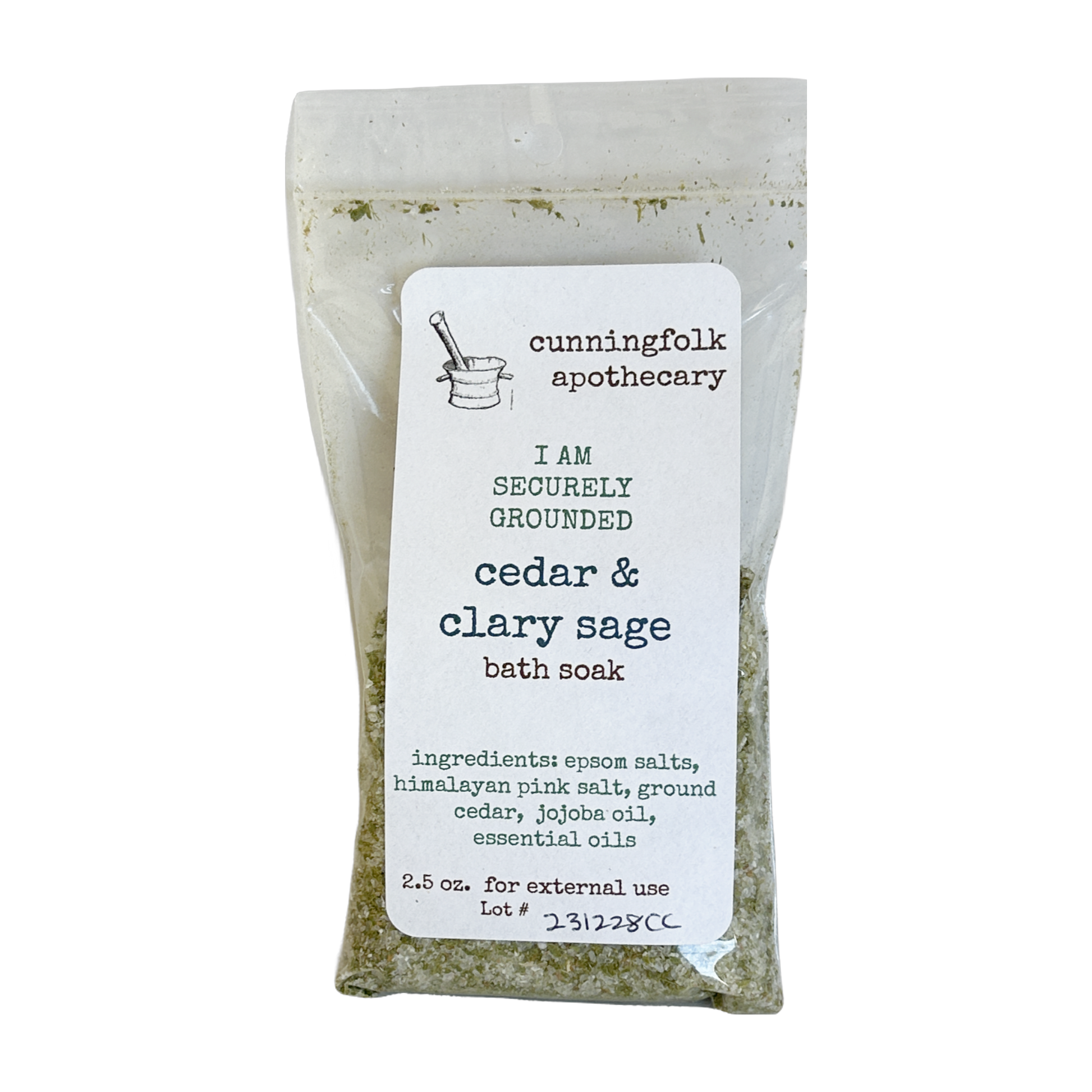 cunningfolk apothecary cedar & clary sage bath soak 2.7 oz
